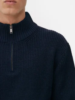 Pullover Und Cardigans|Primark Rippenstrick-Pullover Mit Reißverschluss Marineblau