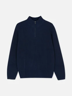 Pullover Und Cardigans|Primark Rippenstrick-Pullover Mit Reißverschluss Marineblau
