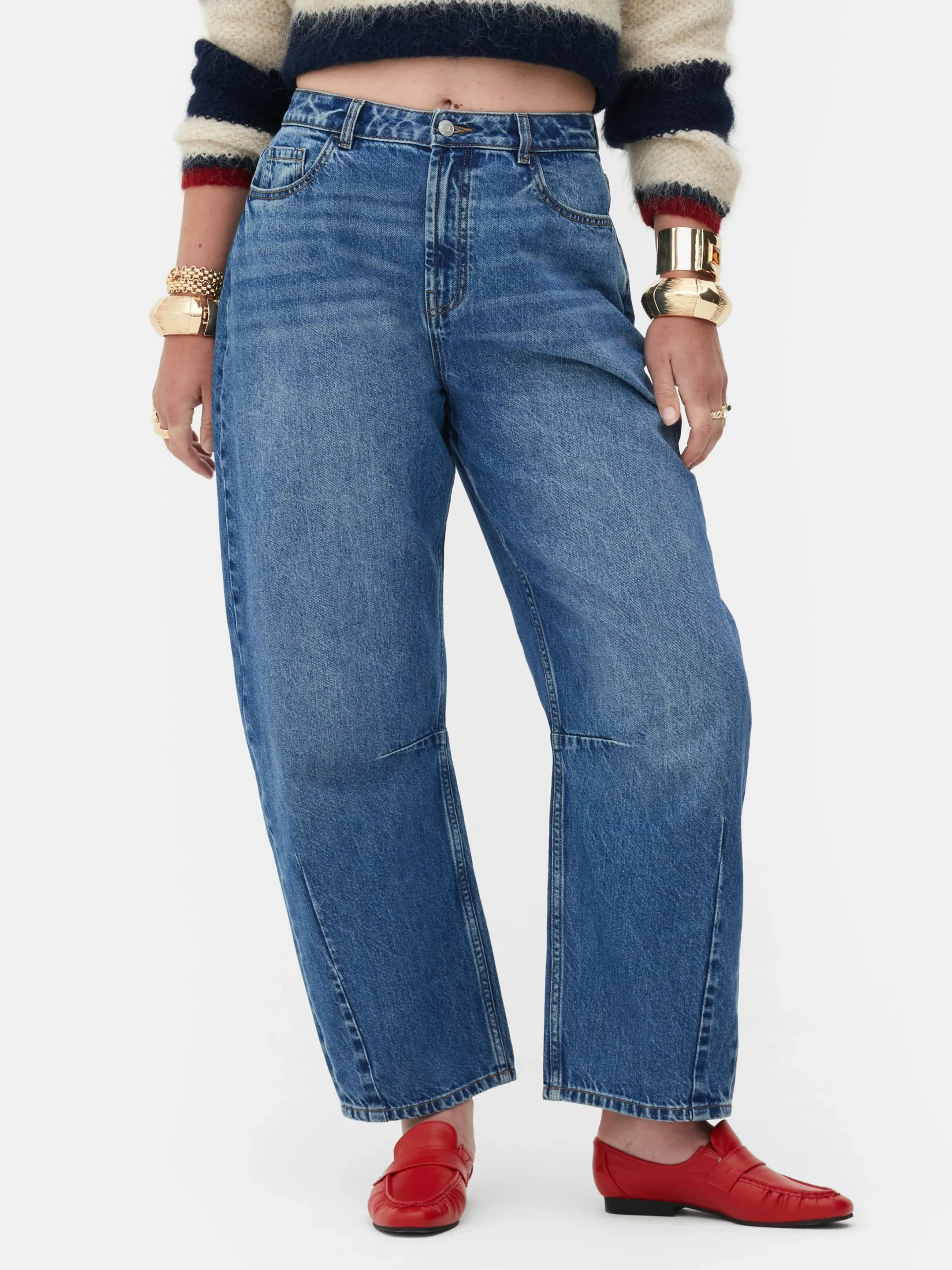 Jeans|Primark „Rita Ora“ Barrel-Jeans In Acid-Wash-Optik Mittelblau