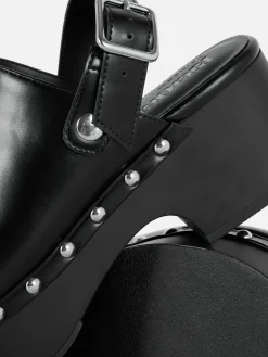 Heels|Primark „Rita Ora“ Clogs Mit Blockabsatz Und Nieten Schwarz