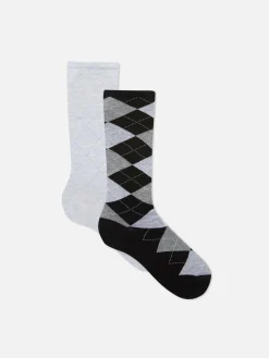 Socken|Primark „Rita Ora“ Crew-Socken Mit Argyle-Muster, 2er-Pack Anthrazitfarben