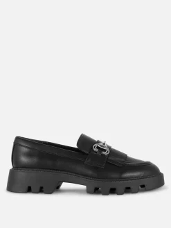 Flache Schuhe|Primark „Rita Ora“ Loafer Mit Kiltfransen Und Dicker Sohle Schwarz