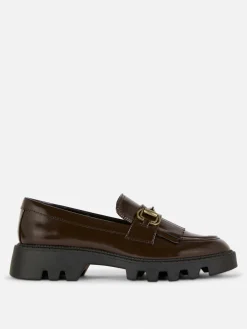 Flache Schuhe|Primark „Rita Ora“ Loafer Mit Kiltfransen Und Dicker Sohle Braun