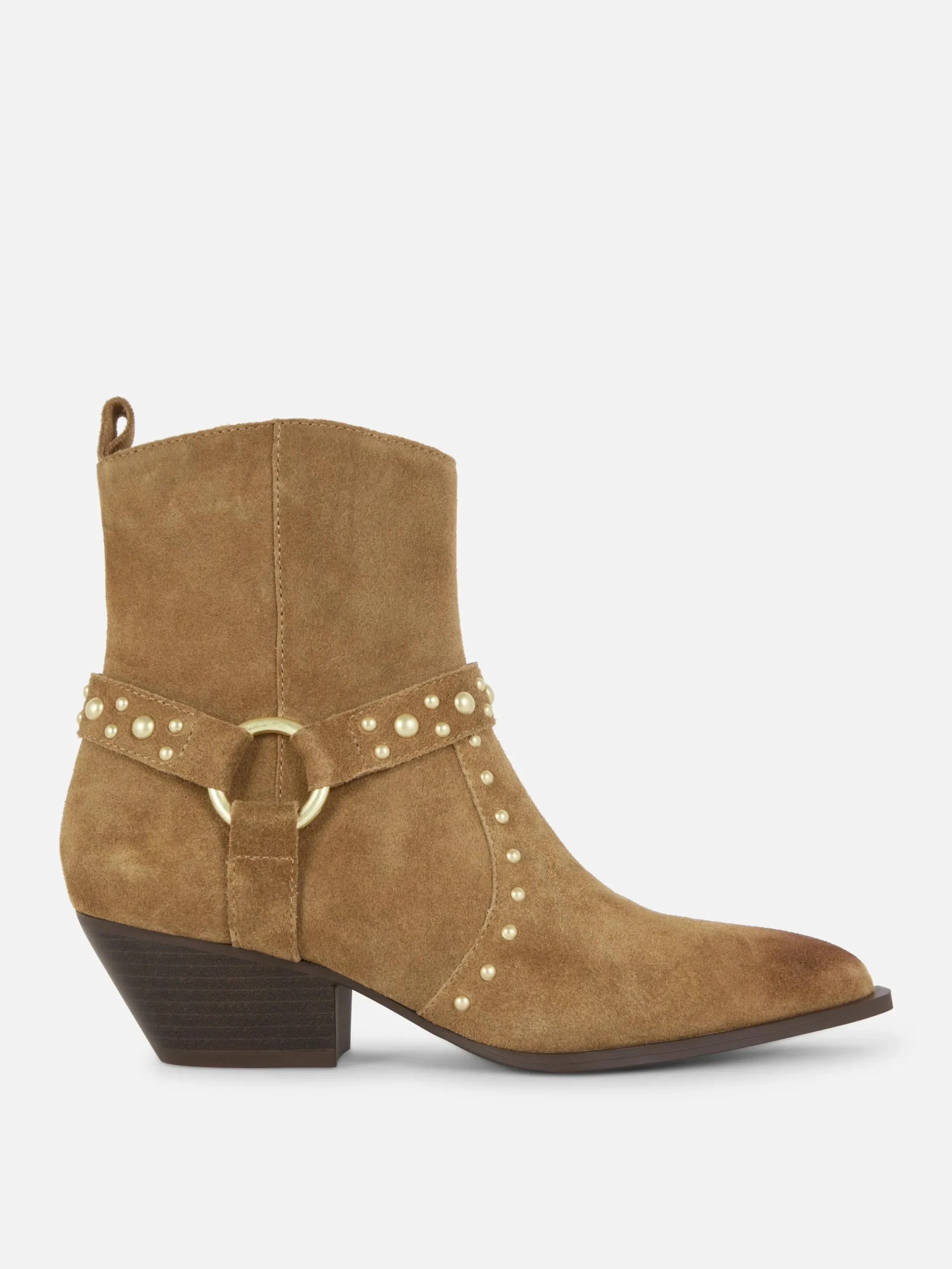Stiefel|Primark „Rita Ora“ Stiefeletten In Wildleder-Optik Mit Nieten Beige