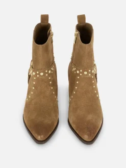 Stiefel|Primark „Rita Ora“ Stiefeletten In Wildleder-Optik Mit Nieten Beige