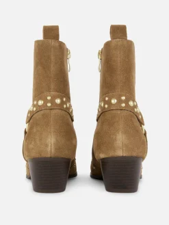 Stiefel|Primark „Rita Ora“ Stiefeletten In Wildleder-Optik Mit Nieten Beige