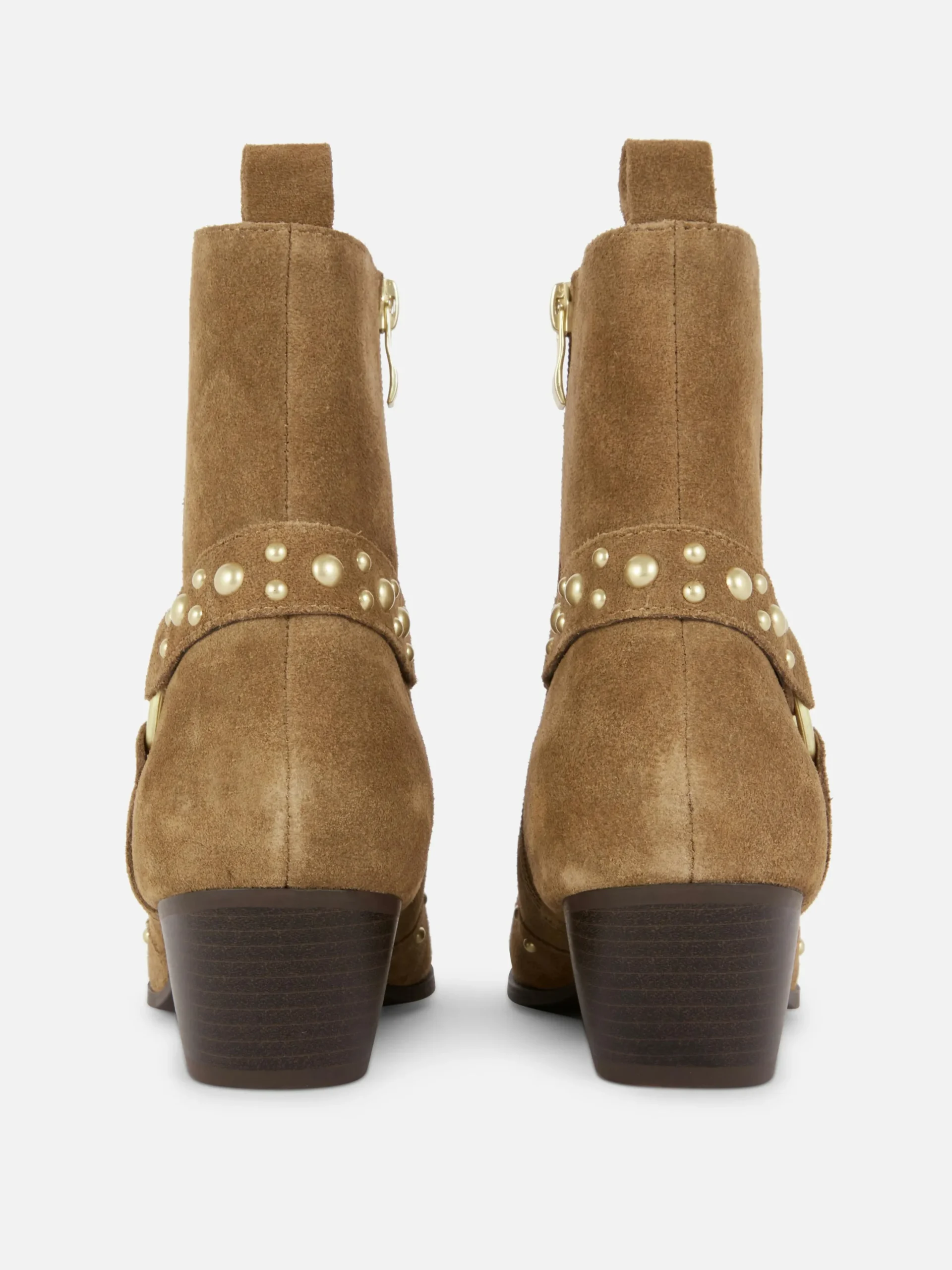 Stiefel|Primark „Rita Ora“ Stiefeletten In Wildleder-Optik Mit Nieten Beige