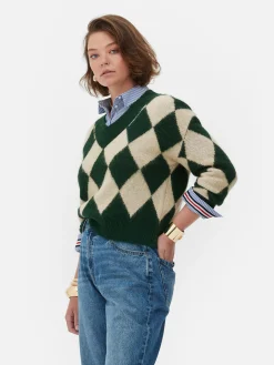 Pullover Und Cardigans|Primark „Rita Ora“ Strickpullover Mit Argylemuster Und V-Ausschnitt Dunkelgrün