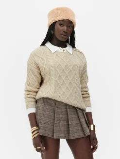 Pullover Und Cardigans|Primark „Rita Ora“ Strickpullover Mit Zopfmuster Und Knöpfen Beige