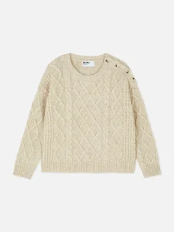 Pullover Und Cardigans|Primark „Rita Ora“ Strickpullover Mit Zopfmuster Und Knöpfen Beige