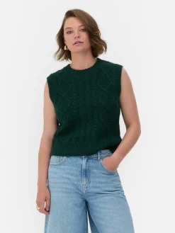 Pullover Und Cardigans|Primark „Rita Ora“ Strickweste Mit Zopfmuster Dunkelgrün