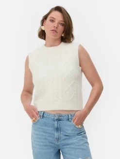 Pullover Und Cardigans|Primark „Rita Ora“ Strickweste Mit Zopfmuster Elfenbeinfarben