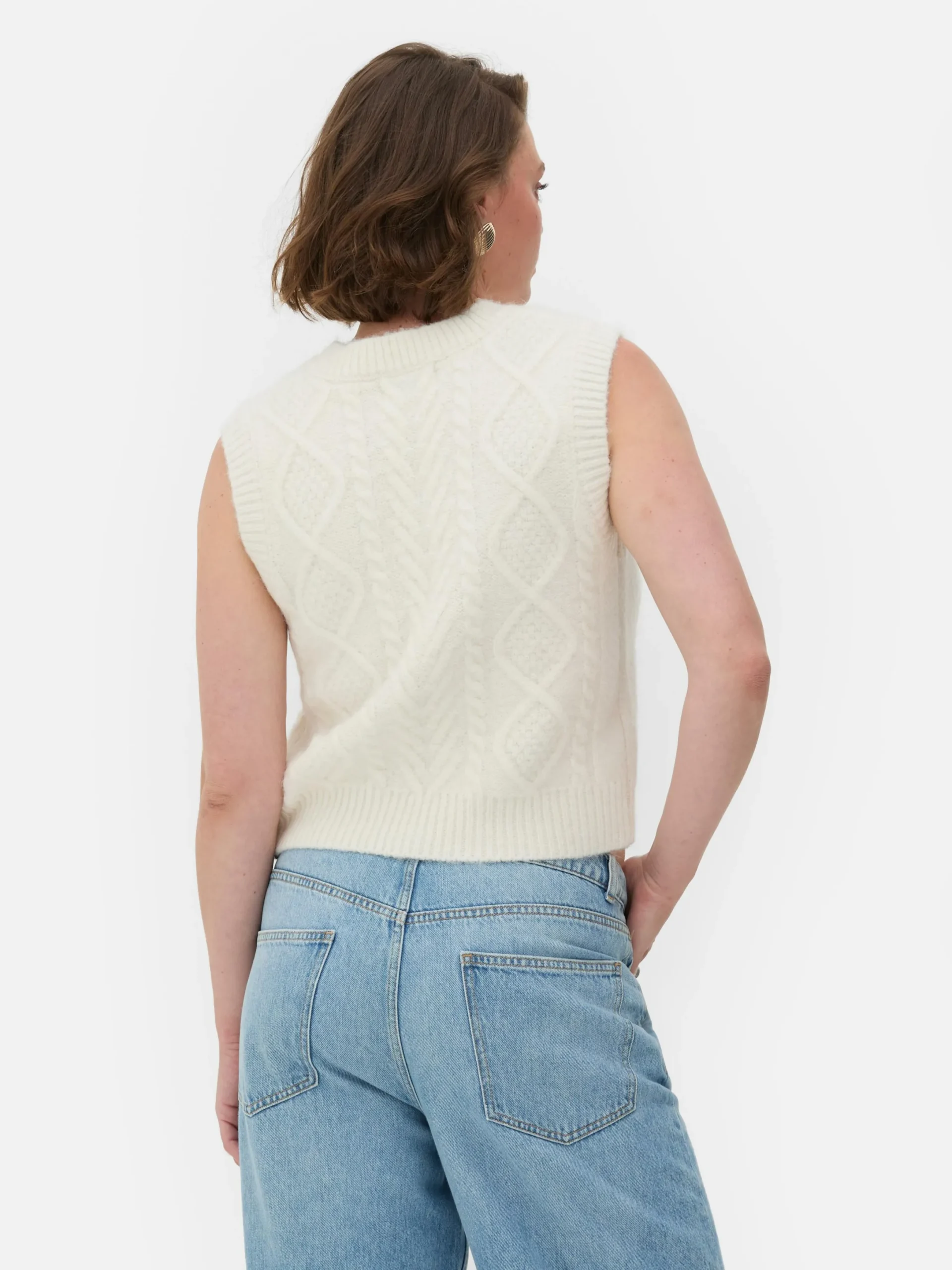 Pullover Und Cardigans|Primark „Rita Ora“ Strickweste Mit Zopfmuster Elfenbeinfarben