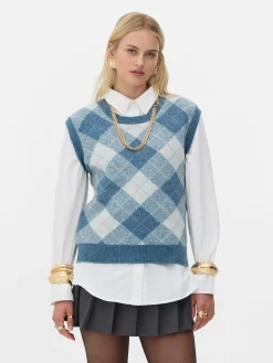 Pullover Und Cardigans|Primark „Rita Ora“ Strickweste Mit Argylemuster Blau