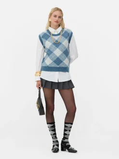Pullover Und Cardigans|Primark „Rita Ora“ Strickweste Mit Argylemuster Blau