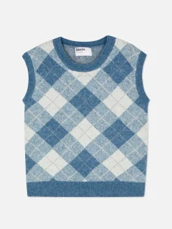 Pullover Und Cardigans|Primark „Rita Ora“ Strickweste Mit Argylemuster Blau