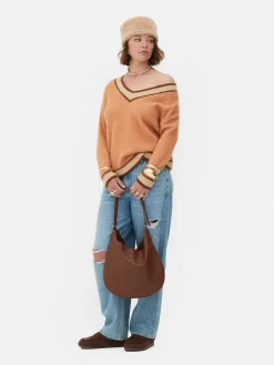 Pullover Und Cardigans|Primark „Rita Ora“ Vintage-Pullover Mit V-Ausschnitt Pfirsichfarben