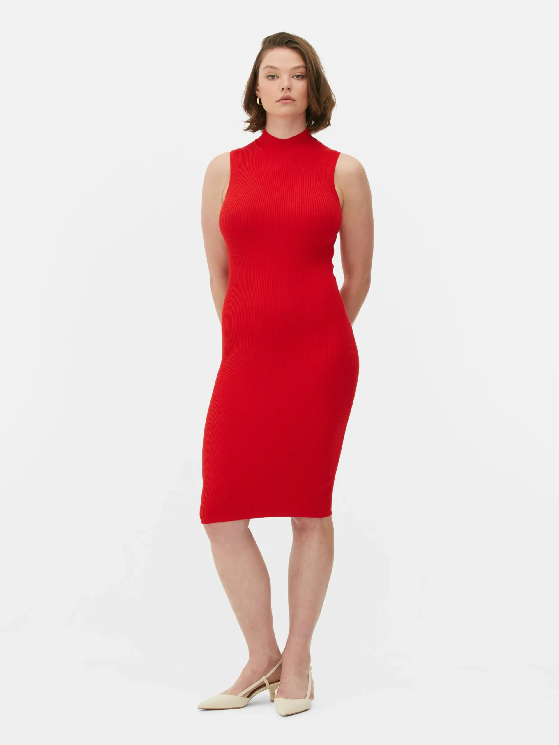 Kleider|Primark Ärmelloses Strick-Midikleid Rot