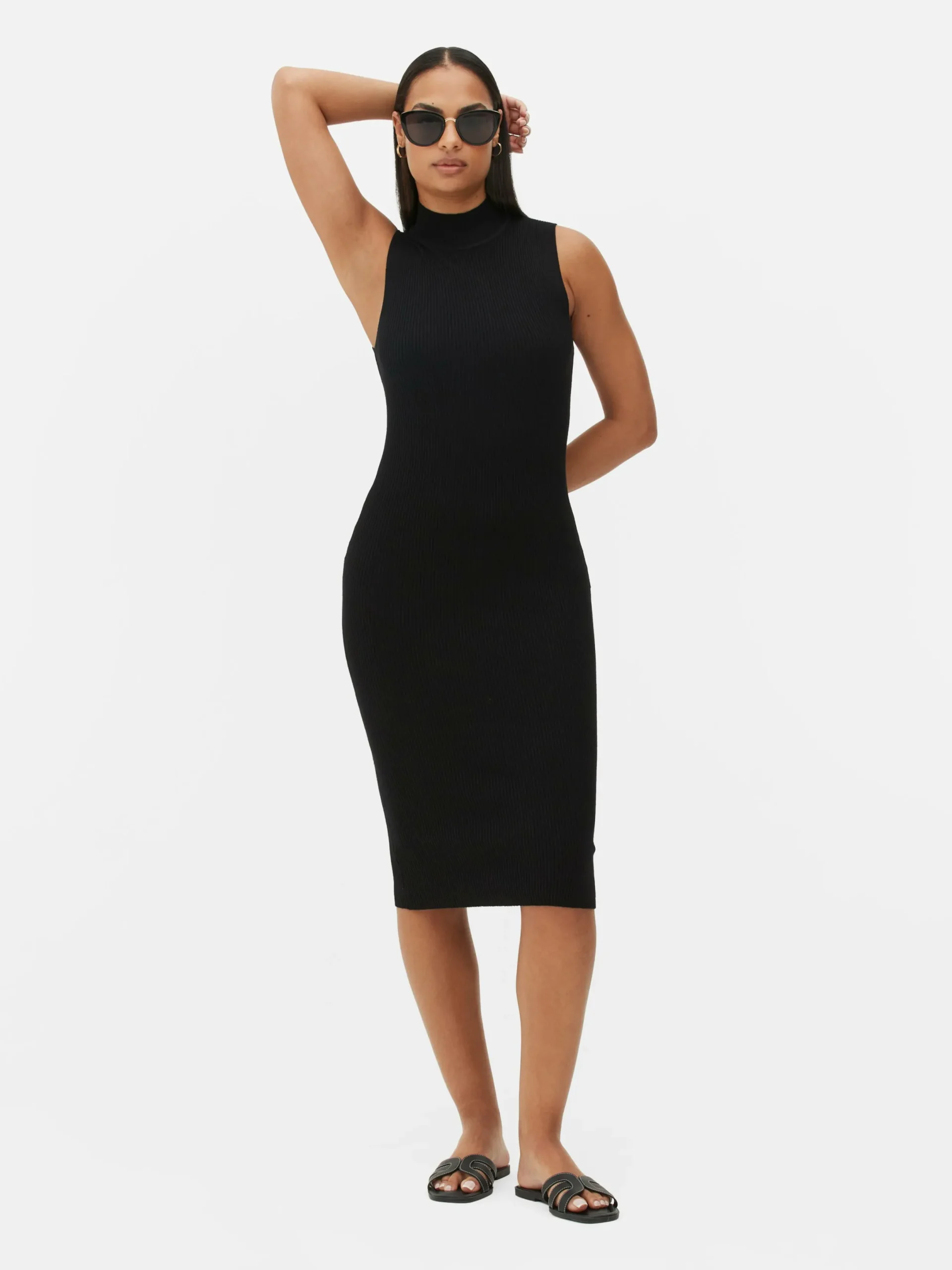 Kleider|Primark Ärmelloses Strick-Midikleid Schwarz