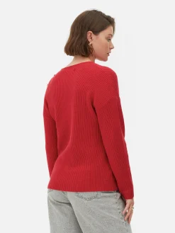 Pullover Und Cardigans|Primark Rundhalspullover Mit Knopfdetail Rot