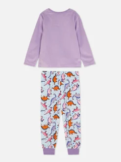 Schlafanzüge Und Nachtwäsche|Primark Schlafanzug Aus Velours Mit Dinosauriermotiv Hellblau