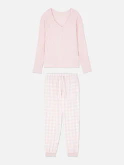 Schlafanzüge|Primark Schlafanzug Mit Henly-Top Und Gemusterter Hose Hellrosa