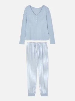 Schlafanzüge|Primark Schlafanzug Mit Henly-Top Und Gemusterter Hose Blau