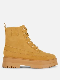 Stiefel|Primark Schnürstiefeletten Mit Gummisohle Beige