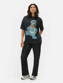 Tops Und T-Shirts|Primark „Sesamstraße Krümelmonster“ T-Shirt Anthrazitfarben