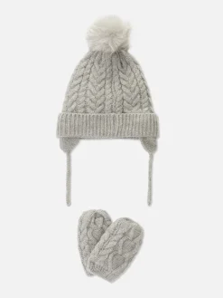 Mützen Und Handschuhe|Primark Set Aus Beanie Und Fäustlingen Mit Zopfmuster Grau