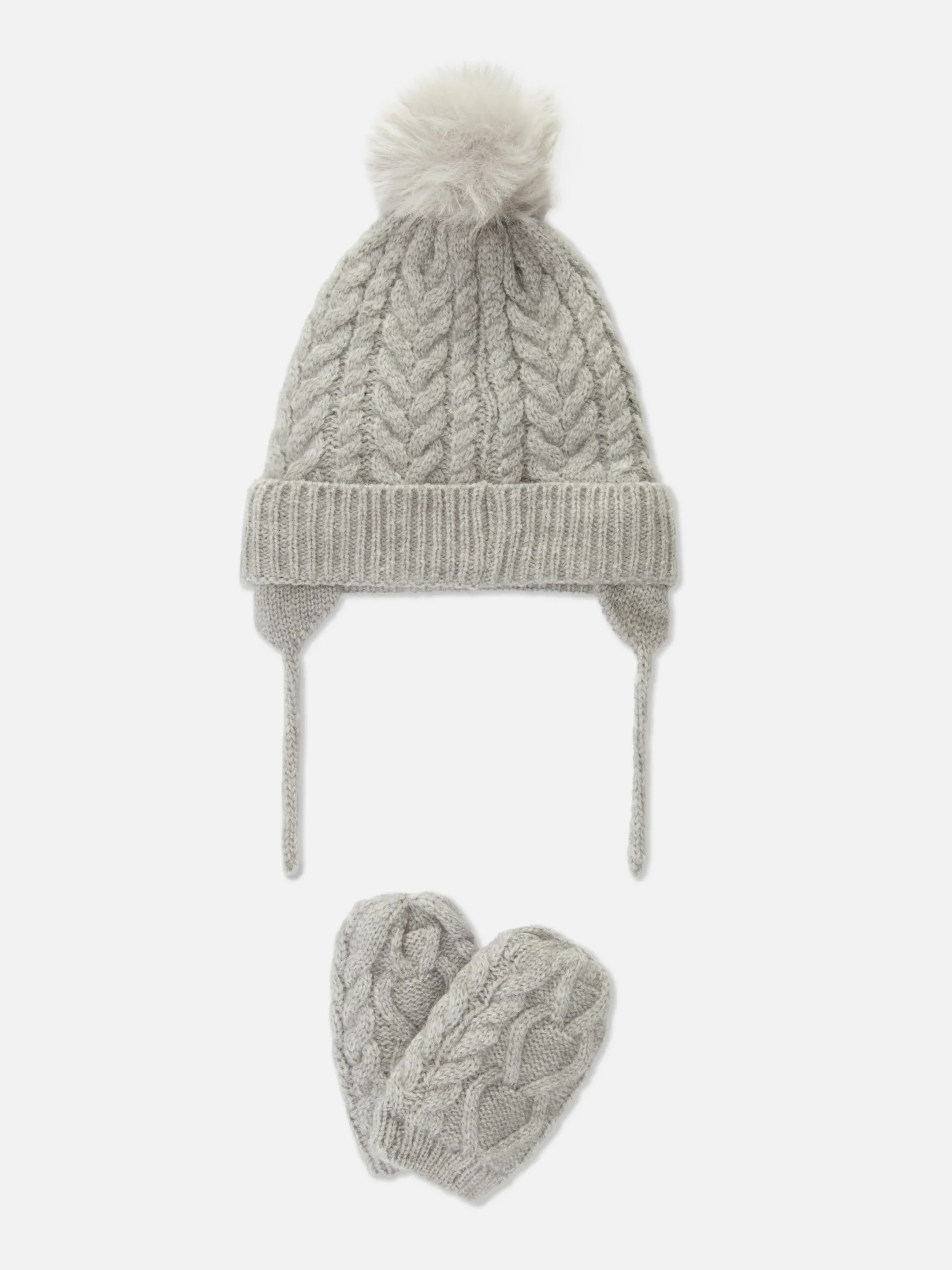Mützen Und Handschuhe|Primark Set Aus Beanie Und Fäustlingen Mit Zopfmuster Grau