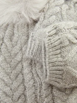 Mützen Und Handschuhe|Primark Set Aus Beanie Und Fäustlingen Mit Zopfmuster Grau
