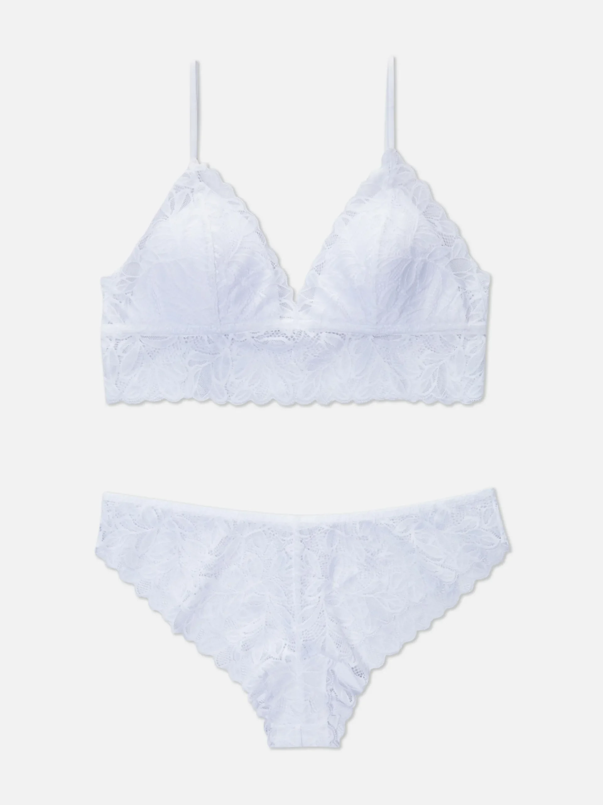 Dessous-Sets|Primark Set Aus Bralette-BH Und Brazil-Slip Mit Durchgehender Spitze Weiß