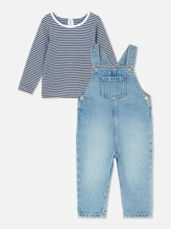 Sets Und Outfits|Primark Set Aus Gestreiftem Langarm-T-Shirt Und Denim-Latzhose Mittelblau