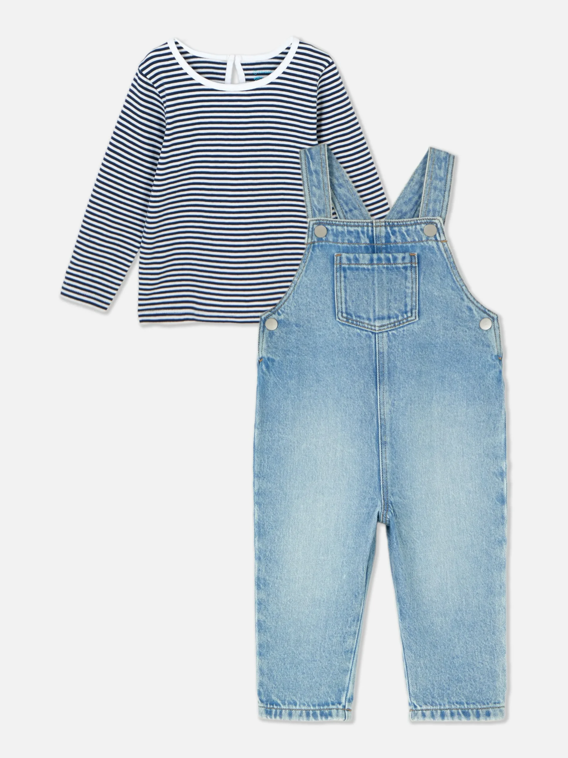 Sets Und Outfits|Primark Set Aus Gestreiftem Langarm-T-Shirt Und Denim-Latzhose Mittelblau