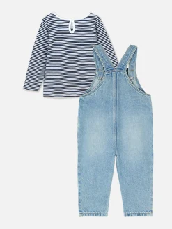 Sets Und Outfits|Primark Set Aus Gestreiftem Langarm-T-Shirt Und Denim-Latzhose Mittelblau