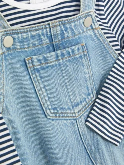 Sets Und Outfits|Primark Set Aus Gestreiftem Langarm-T-Shirt Und Denim-Latzhose Mittelblau