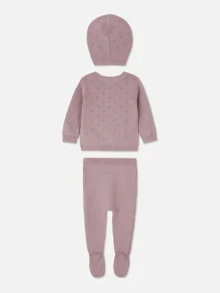 Sets Und Outfits|Primark Set Aus Strick-Cardigan, Leggings Und Kappe Auberginefarben