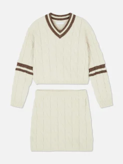 Sets Und Outfits|Primark Set Aus Strickpullover Und Rock Mit Zopfmuster Ecrufarben