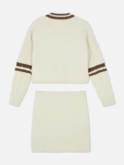 Sets Und Outfits|Primark Set Aus Strickpullover Und Rock Mit Zopfmuster Ecrufarben