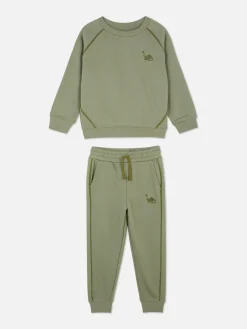 Sets Und Outfits|Primark Set Aus Sweatshirt Und Jogginghose Im Dinosaurier-Design Khakifarben