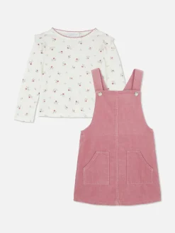 Sets Und Outfits|Primark Set Aus T-Shirt Mit Blumenmuster Und Trägerkleid Aus Cord Rosa