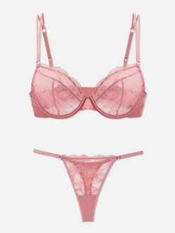 Dessous-Sets|Primark Set Aus Ungepolstertem Spitzen-BH Und Tanga Hellrosa