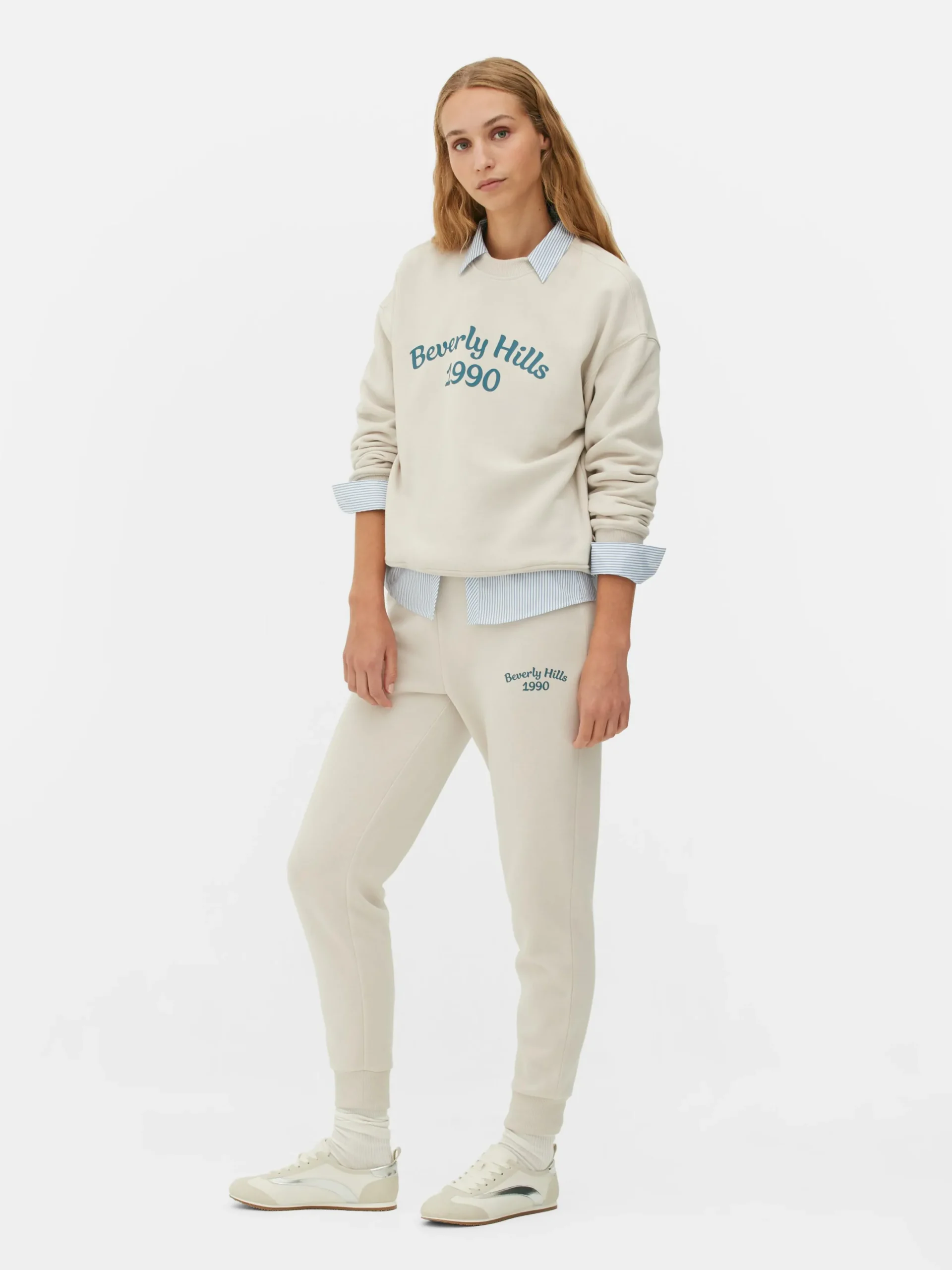 Jogginghosen|Primark Skinny-Fit-Jogginghose Mit Grafik Cremefarben