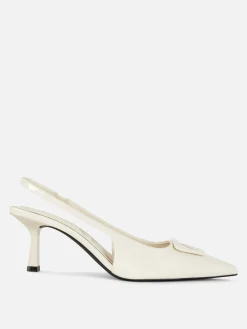 Gothic-Kleidung|Heels|Primark Slingback-Pumps Mit Kitten-Heel Ecrufarben