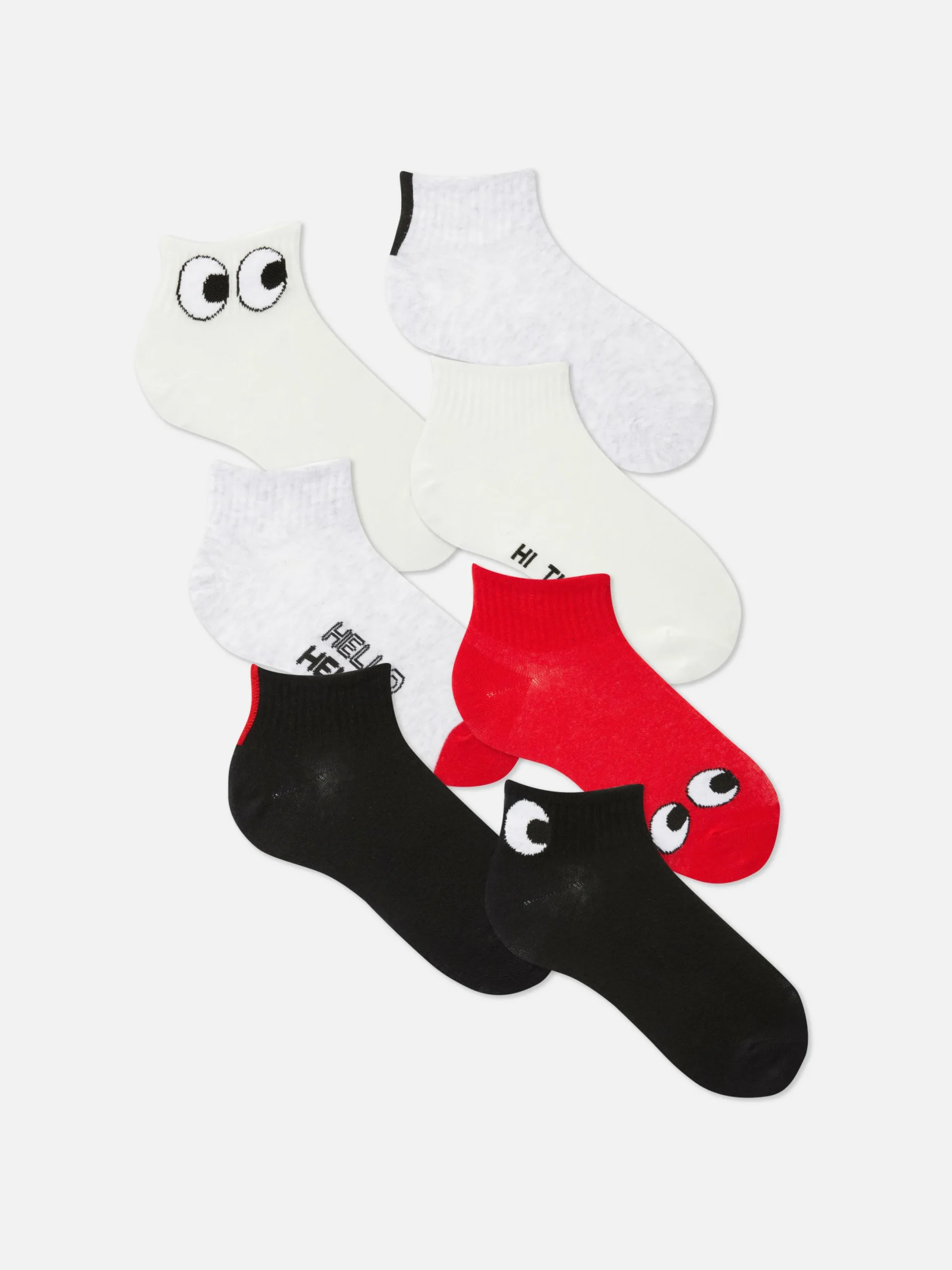 Socken|Primark Sneakersocken Mit Augenmotiv, 7er-Pack Rot