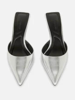 Gothic-Kleidung|Heels|Primark Spitze Mules Mit Absatz Silber