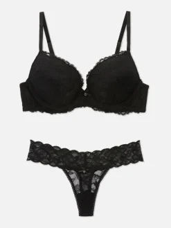 Dessous-Sets|Primark Spitzenset Aus Maximizer-BH Und Tanga Schwarz