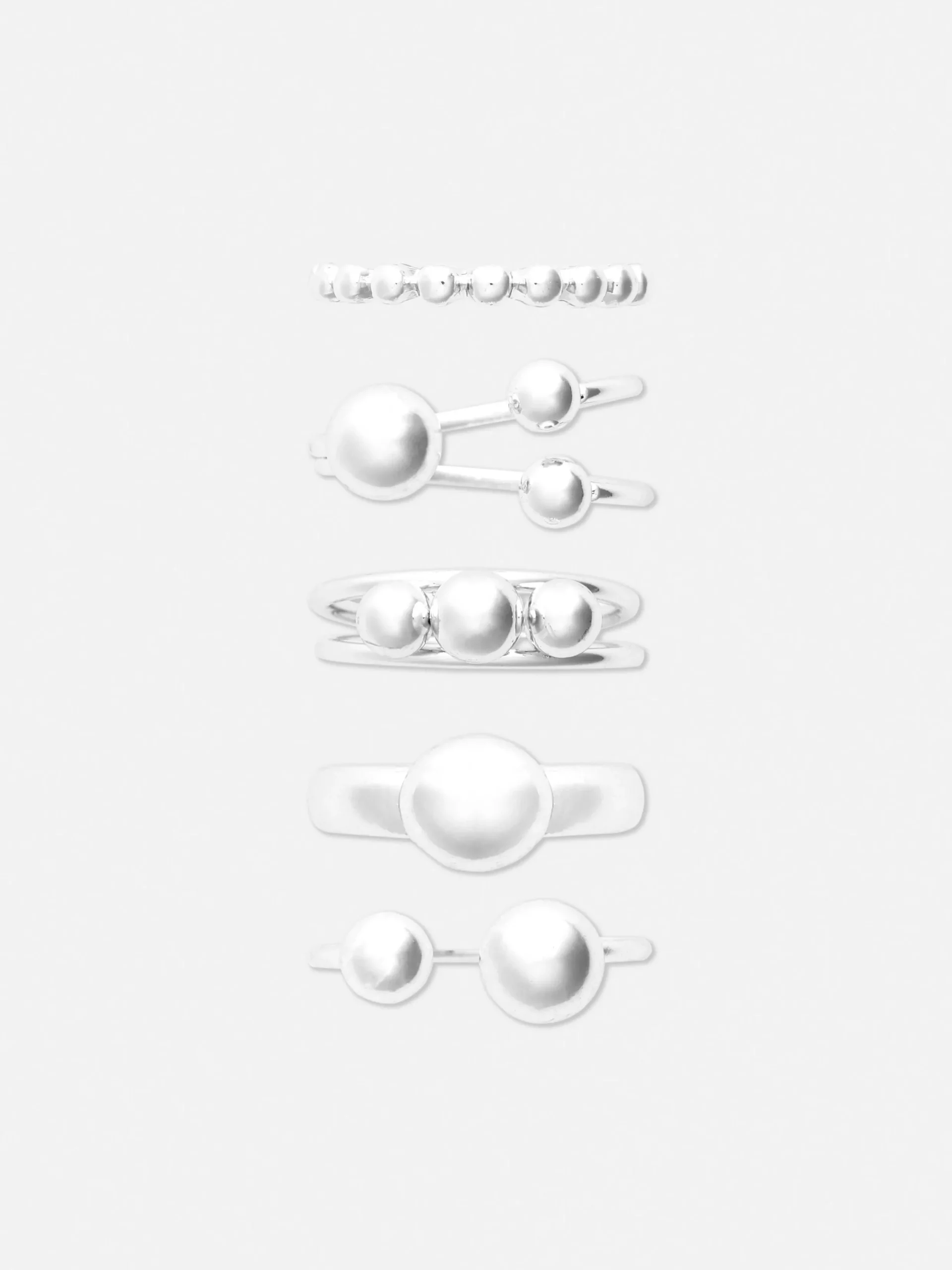 Schmuck|Primark Stapelbare Kugelringe, 5er-Pack Weiß