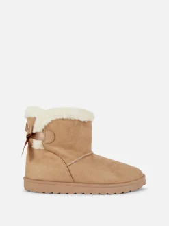 Stiefel Und Gummistiefel|Primark Stiefel Aus Kunstfell Mit Schleife Beige